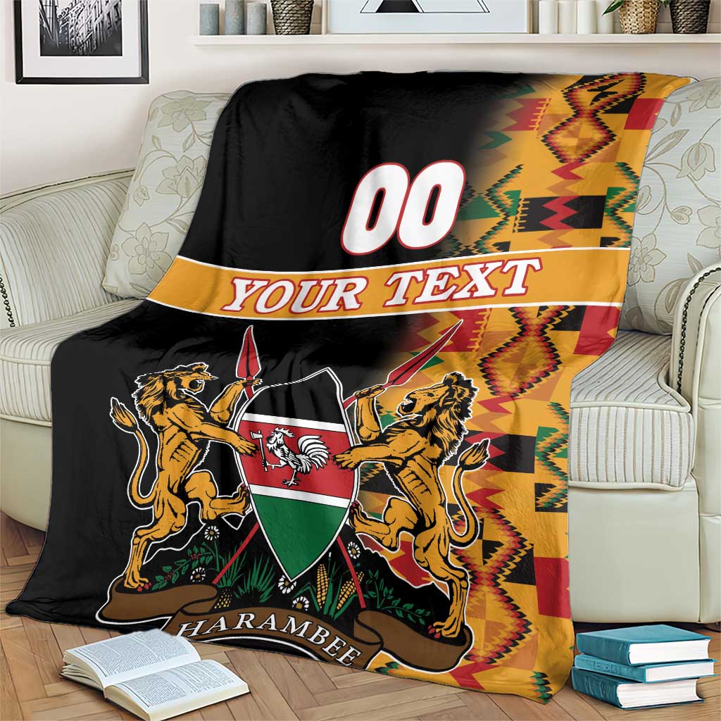 Custom Kenya Coat Of Arms Blanket With Kente Patterns
