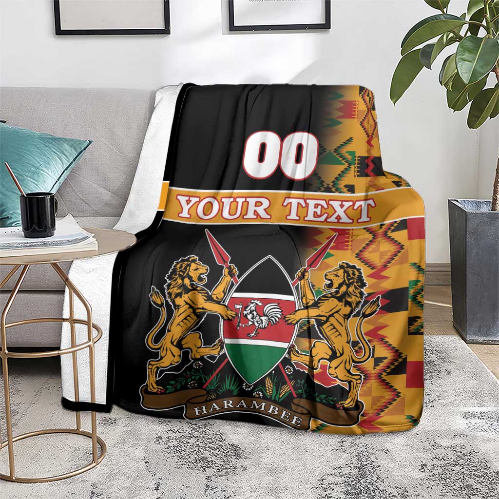 Custom Kenya Coat Of Arms Blanket With Kente Patterns