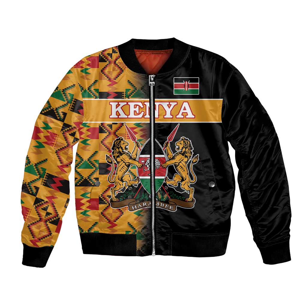 Custom Kenya Coat Of Arms Bomber Jacket With Kente Patterns - Wonder Print Shop
