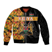 Custom Kenya Coat Of Arms Bomber Jacket With Kente Patterns - Wonder Print Shop