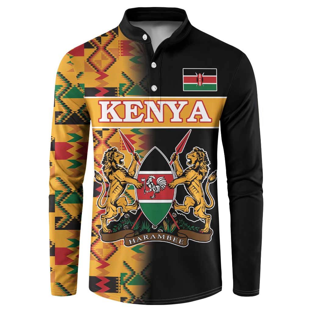Custom Kenya Coat Of Arms Button Sweatshirt With Kente Patterns - Wonder Print Shop