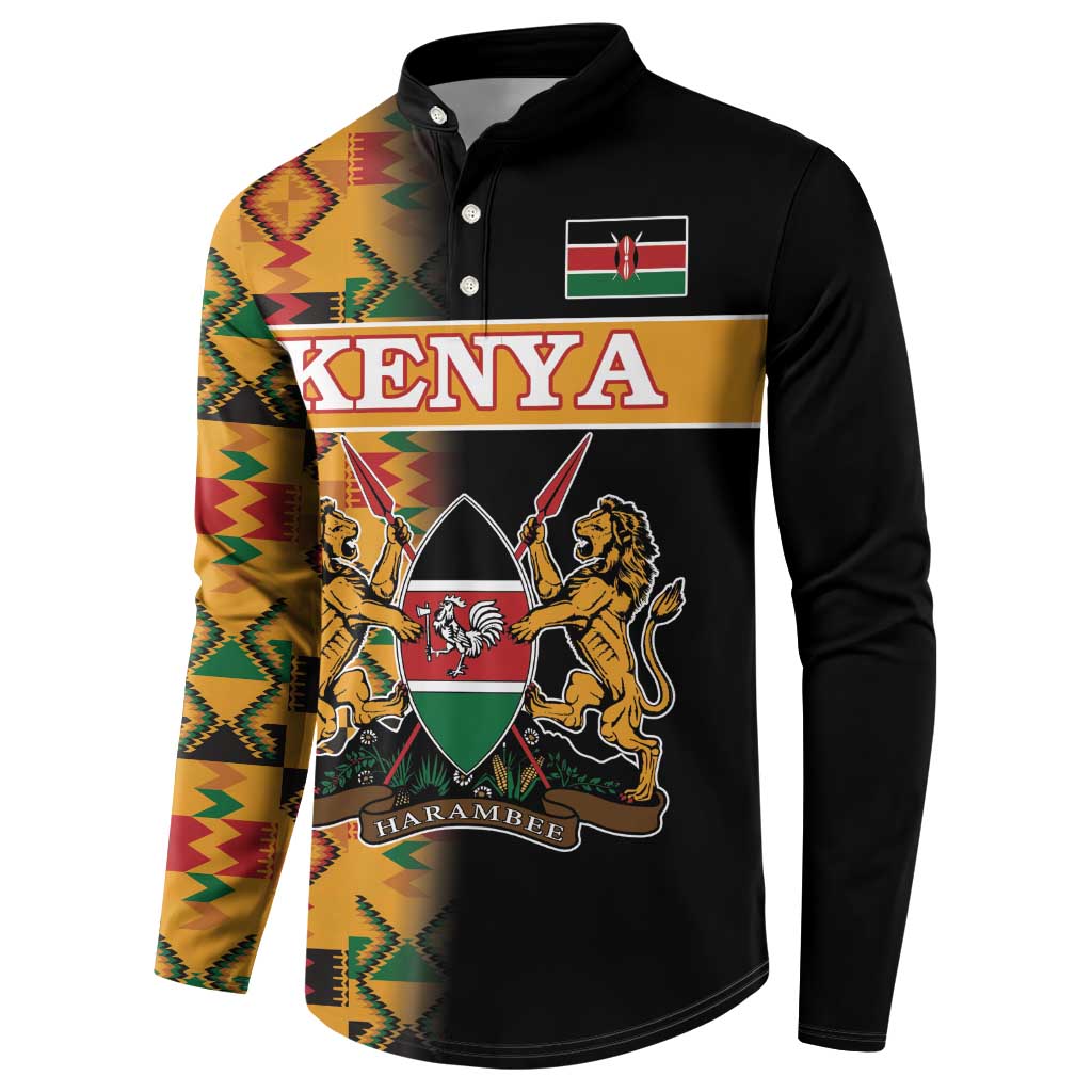 Custom Kenya Coat Of Arms Button Sweatshirt With Kente Patterns - Wonder Print Shop
