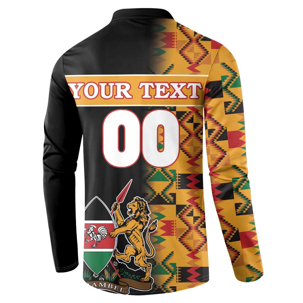 Custom Kenya Coat Of Arms Button Sweatshirt With Kente Patterns - Wonder Print Shop