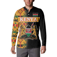Custom Kenya Coat Of Arms Button Sweatshirt With Kente Patterns - Wonder Print Shop