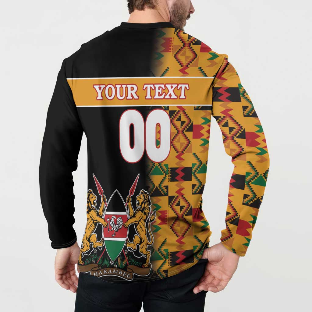 Custom Kenya Coat Of Arms Button Sweatshirt With Kente Patterns - Wonder Print Shop