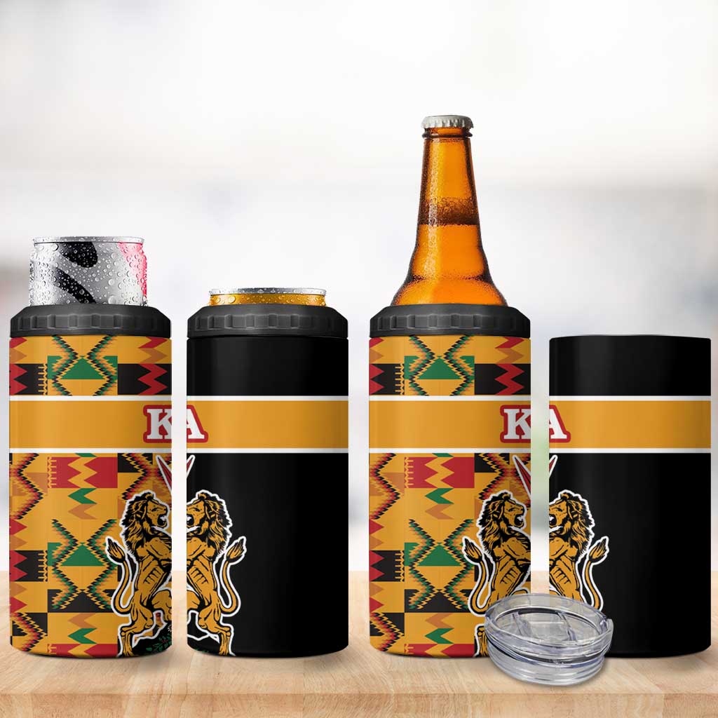 Kenya Coat Of Arms 4 in 1 Can Cooler Tumbler With Kente Patterns - Wonder Print Shop