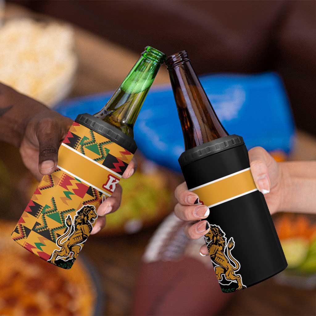 Kenya Coat Of Arms 4 in 1 Can Cooler Tumbler With Kente Patterns - Wonder Print Shop