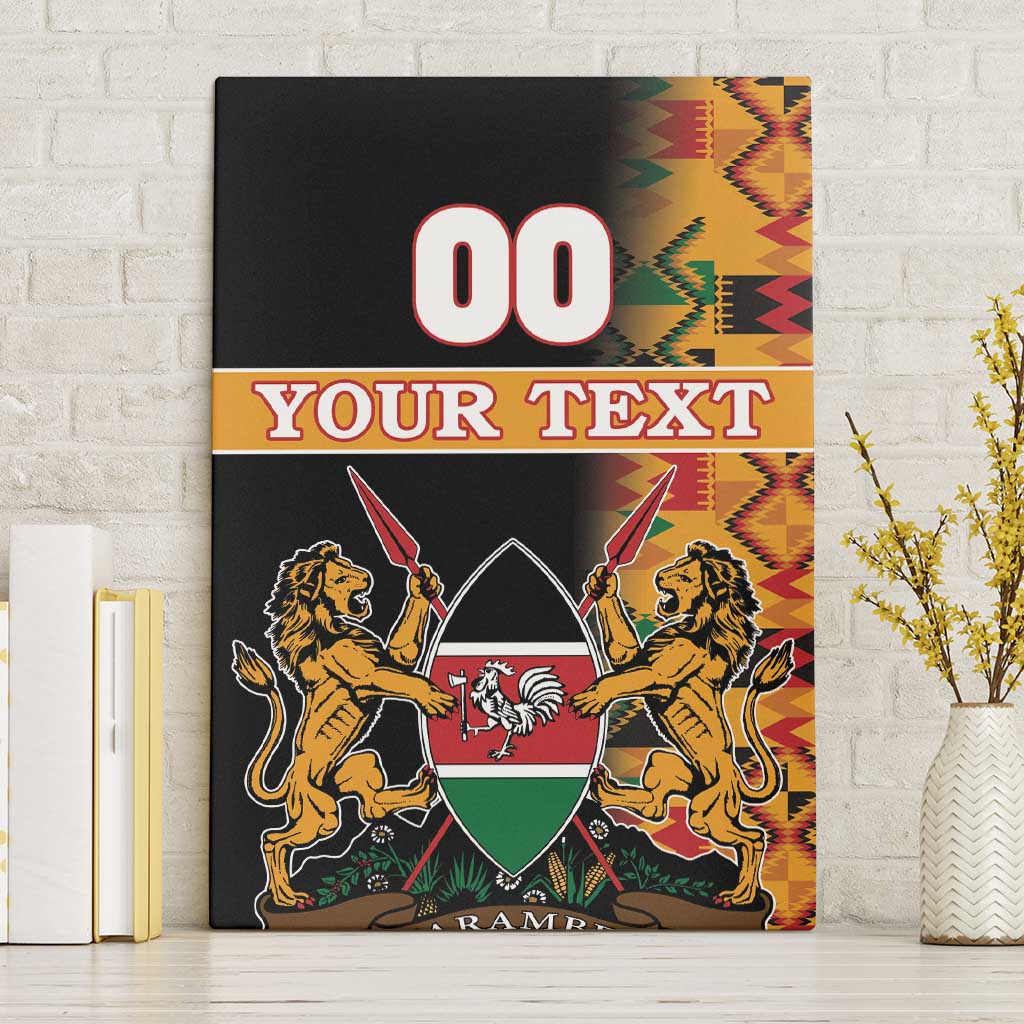 Custom Kenya Coat Of Arms Canvas Wall Art With Kente Patterns - Wonder Print Shop