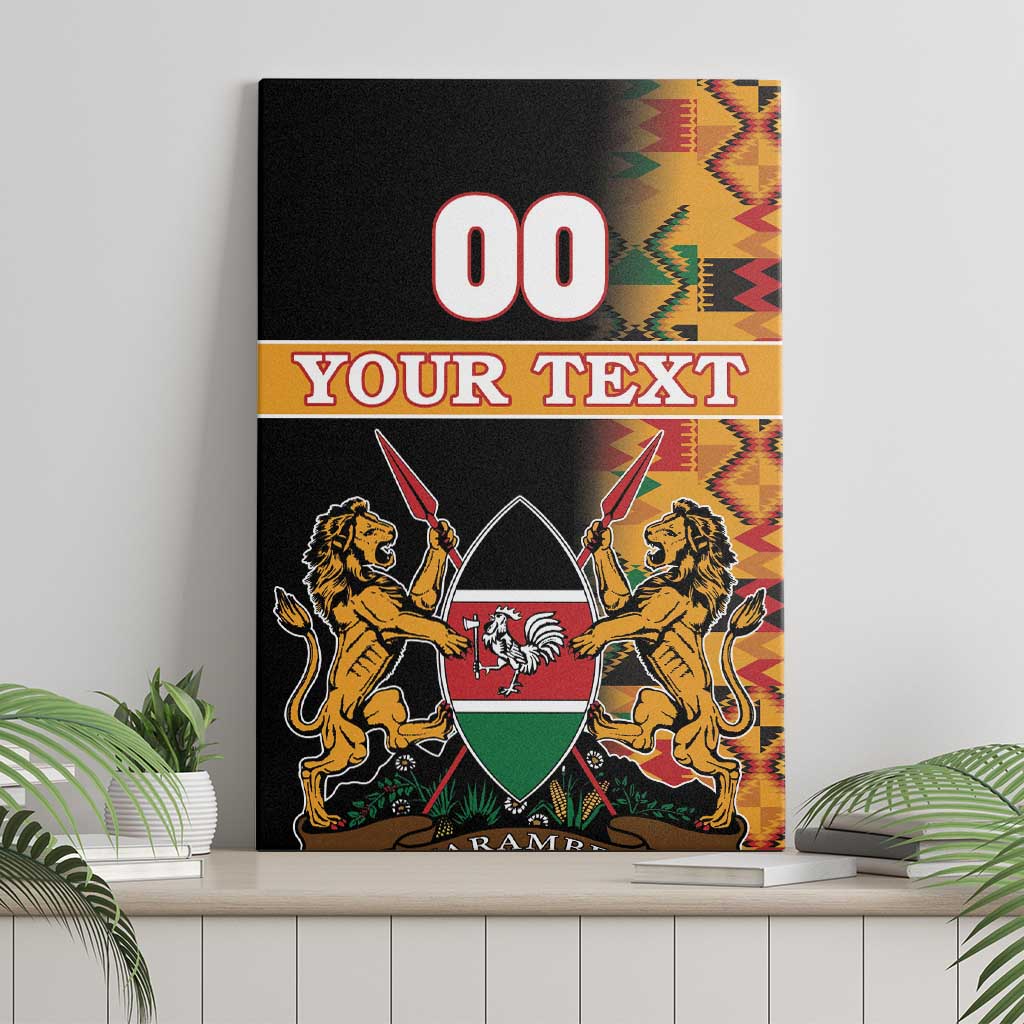Custom Kenya Coat Of Arms Canvas Wall Art With Kente Patterns - Wonder Print Shop