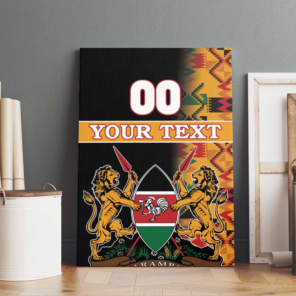 Custom Kenya Coat Of Arms Canvas Wall Art With Kente Patterns - Wonder Print Shop