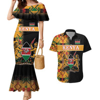 Custom Kenya Coat Of Arms Couples Matching Mermaid Dress and Hawaiian Shirt With Kente Patterns - Wonder Print Shop