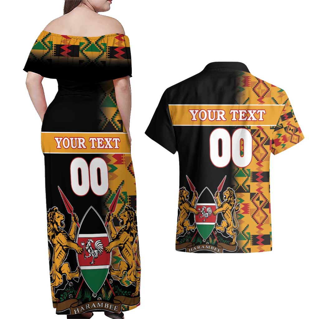Custom Kenya Coat Of Arms Couples Matching Off Shoulder Maxi Dress and Hawaiian Shirt With Kente Patterns - Wonder Print Shop