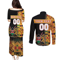 Custom Kenya Coat Of Arms Couples Matching Puletasi and Long Sleeve Button Shirt With Kente Patterns - Wonder Print Shop