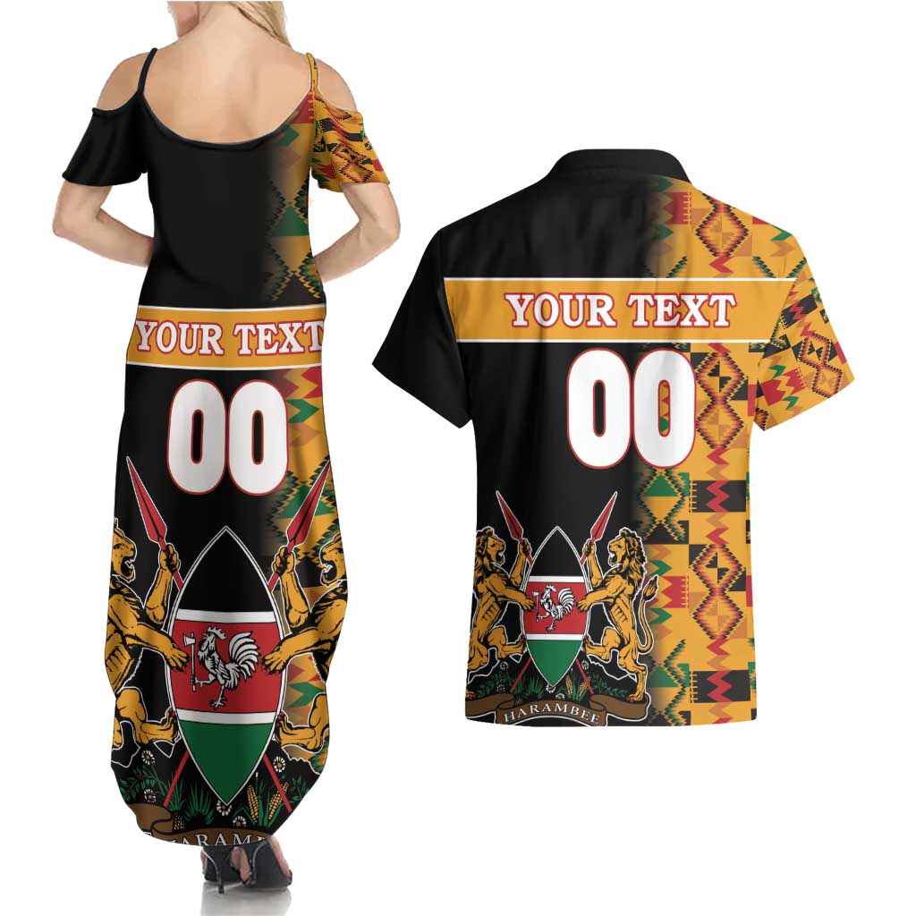 Custom Kenya Coat Of Arms Couples Matching Summer Maxi Dress and Hawaiian Shirt With Kente Patterns - Wonder Print Shop
