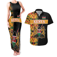 Custom Kenya Coat Of Arms Couples Matching Tank Maxi Dress and Hawaiian Shirt With Kente Patterns - Wonder Print Shop