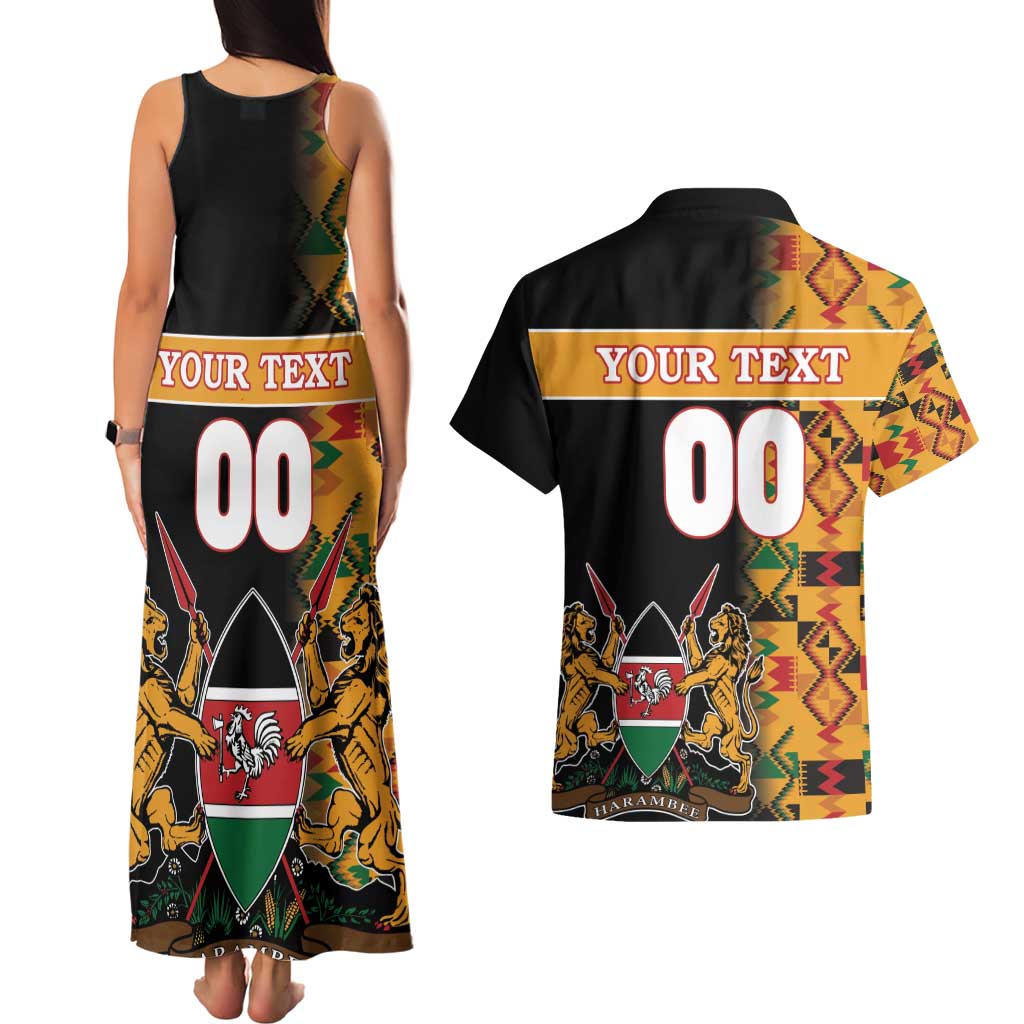 Custom Kenya Coat Of Arms Couples Matching Tank Maxi Dress and Hawaiian Shirt With Kente Patterns - Wonder Print Shop