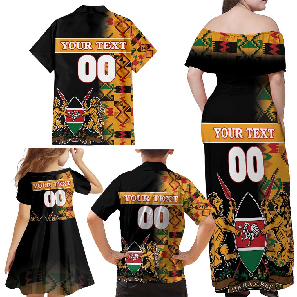 Custom Kenya Coat Of Arms Family Matching Off Shoulder Maxi Dress and Hawaiian Shirt With Kente Patterns - Wonder Print Shop
