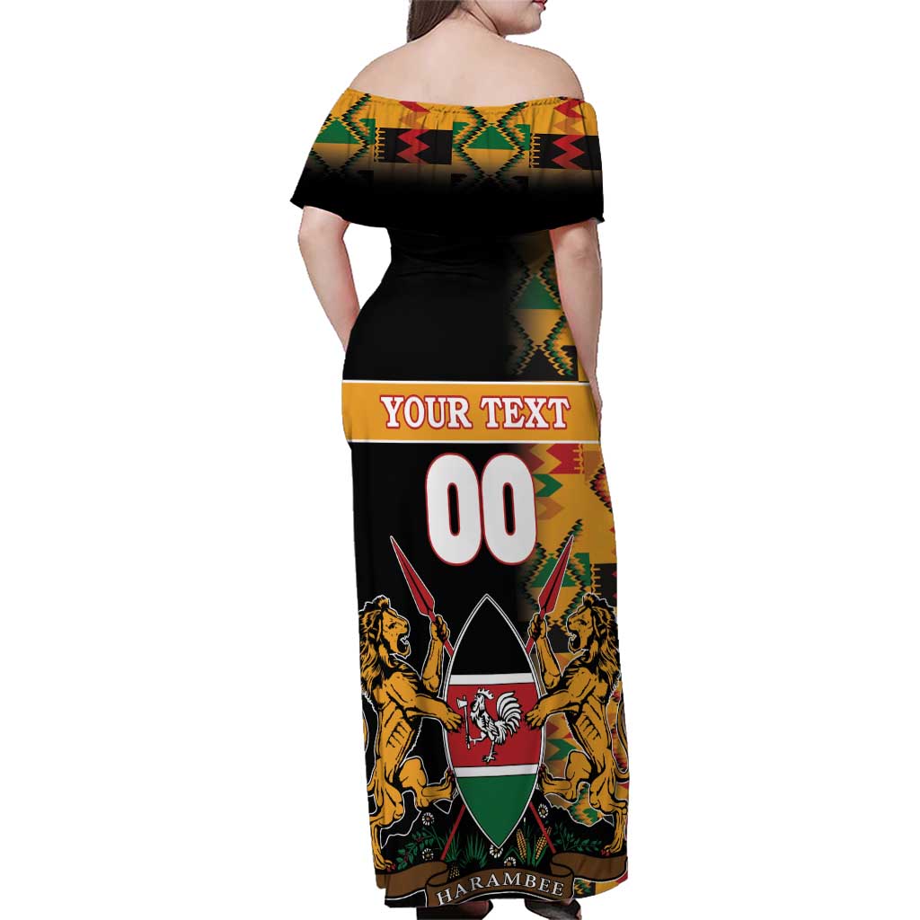 Custom Kenya Coat Of Arms Family Matching Off Shoulder Maxi Dress and Hawaiian Shirt With Kente Patterns - Wonder Print Shop