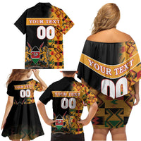 Custom Kenya Coat Of Arms Family Matching Off Shoulder Short Dress and Hawaiian Shirt With Kente Patterns - Wonder Print Shop