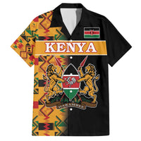 Custom Kenya Coat Of Arms Family Matching Off Shoulder Short Dress and Hawaiian Shirt With Kente Patterns - Wonder Print Shop
