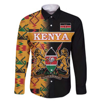 Custom Kenya Coat Of Arms Family Matching Off Shoulder Short Dress and Hawaiian Shirt With Kente Patterns - Wonder Print Shop