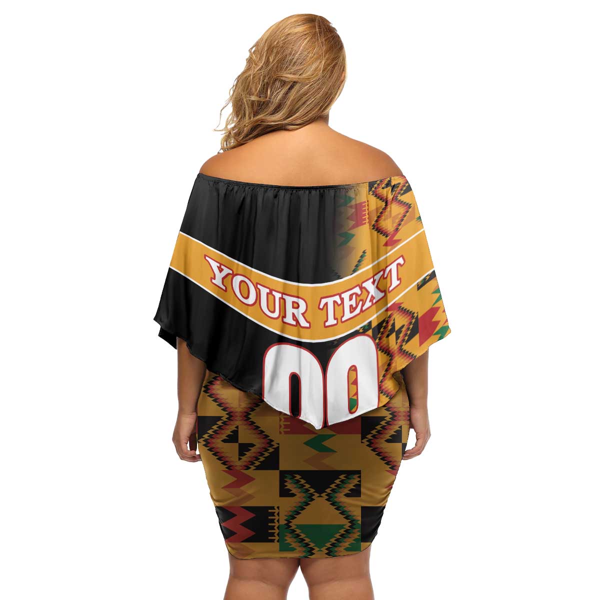 Custom Kenya Coat Of Arms Family Matching Off Shoulder Short Dress and Hawaiian Shirt With Kente Patterns - Wonder Print Shop