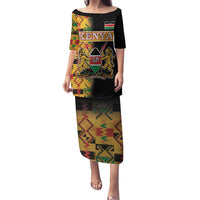 Custom Kenya Coat Of Arms Family Matching Puletasi and Hawaiian Shirt With Kente Patterns - Wonder Print Shop