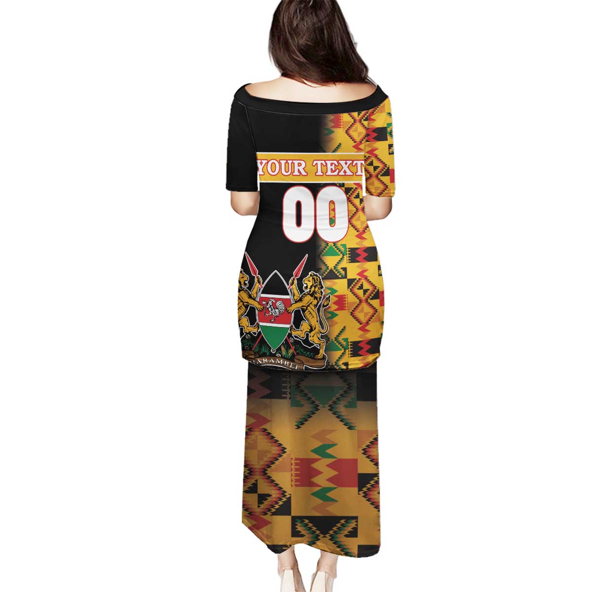 Custom Kenya Coat Of Arms Family Matching Puletasi and Hawaiian Shirt With Kente Patterns - Wonder Print Shop