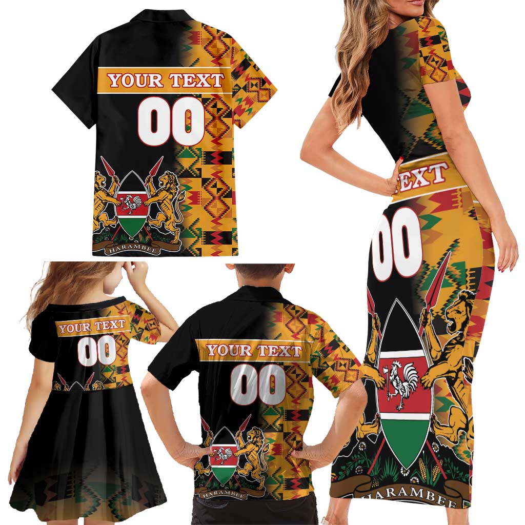 Custom Kenya Coat Of Arms Family Matching Short Sleeve Bodycon Dress and Hawaiian Shirt With Kente Patterns - Wonder Print Shop