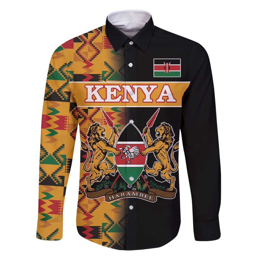 Custom Kenya Coat Of Arms Family Matching Short Sleeve Bodycon Dress and Hawaiian Shirt With Kente Patterns - Wonder Print Shop