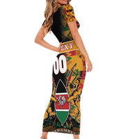 Custom Kenya Coat Of Arms Family Matching Short Sleeve Bodycon Dress and Hawaiian Shirt With Kente Patterns - Wonder Print Shop