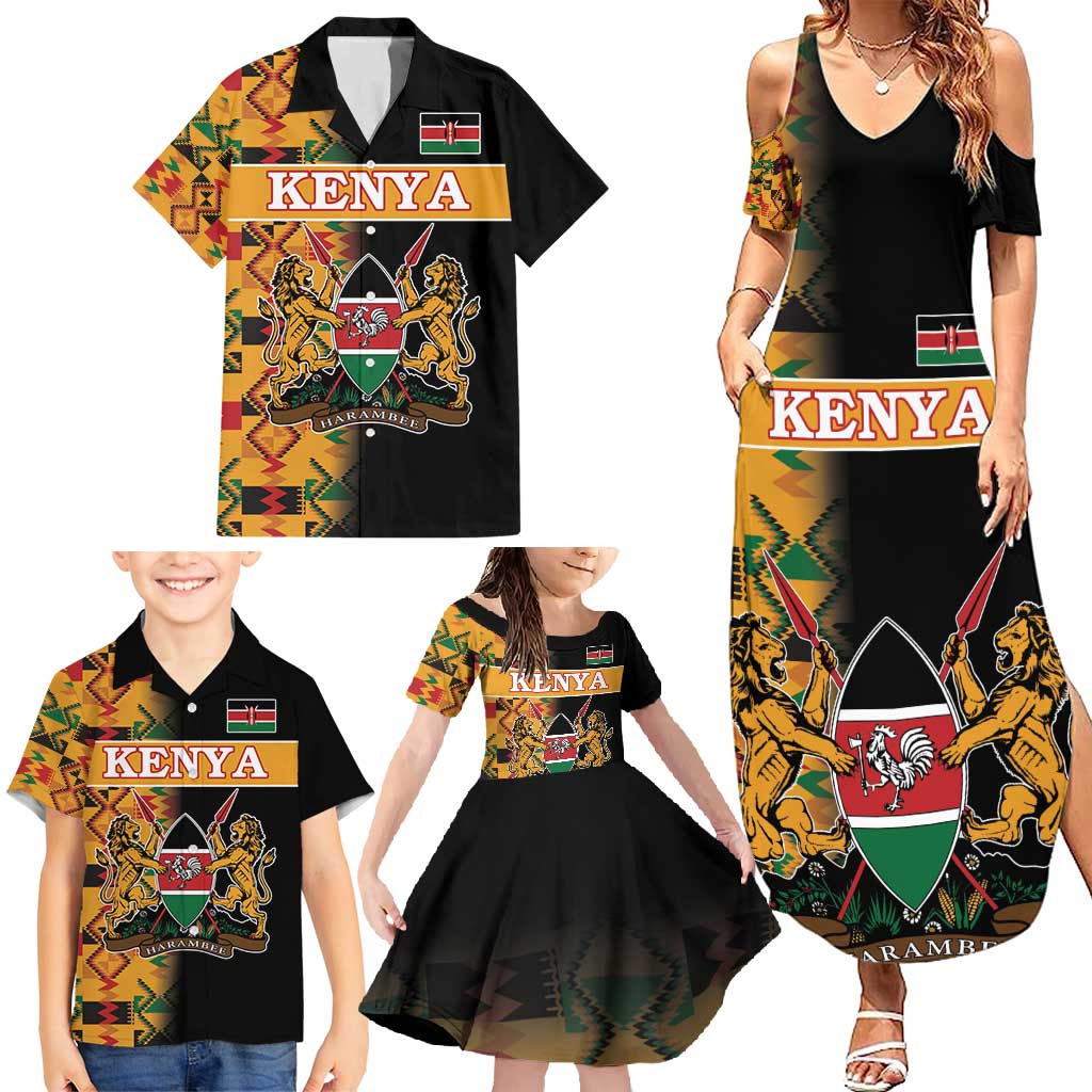 Custom Kenya Coat Of Arms Family Matching Summer Maxi Dress and Hawaiian Shirt With Kente Patterns - Wonder Print Shop