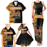 Custom Kenya Coat Of Arms Family Matching Tank Maxi Dress and Hawaiian Shirt With Kente Patterns - Wonder Print Shop