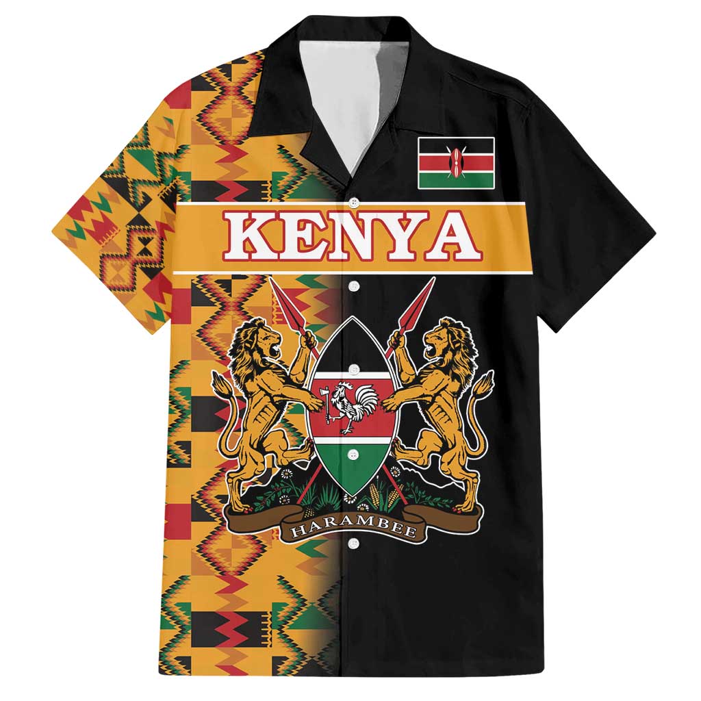 Custom Kenya Coat Of Arms Hawaiian Shirt With Kente Patterns - Wonder Print Shop