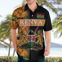 Custom Kenya Coat Of Arms Hawaiian Shirt With Kente Patterns - Wonder Print Shop
