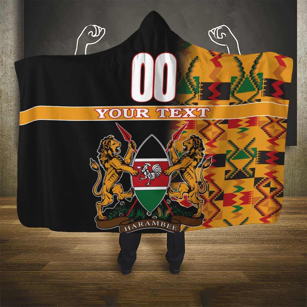 Custom Kenya Coat Of Arms Hooded Blanket With Kente Patterns