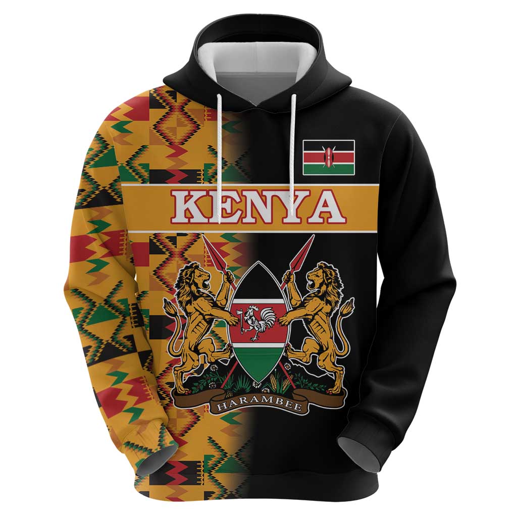 Custom Kenya Coat Of Arms Hoodie With Kente Patterns - Wonder Print Shop