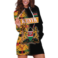 Custom Kenya Coat Of Arms Hoodie Dress With Kente Patterns - Wonder Print Shop