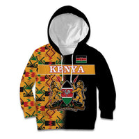 Custom Kenya Coat Of Arms Kid Hoodie With Kente Patterns - Wonder Print Shop