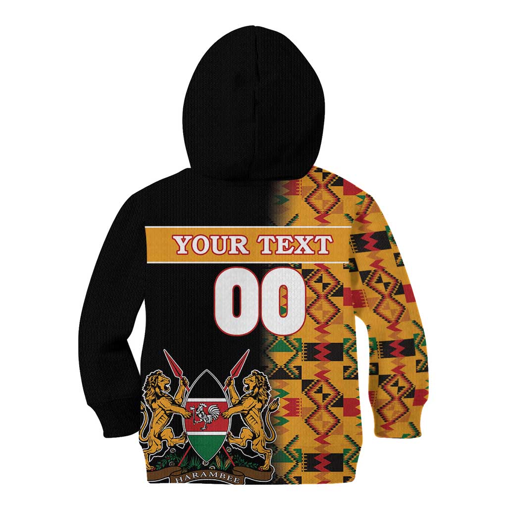 Custom Kenya Coat Of Arms Kid Hoodie With Kente Patterns - Wonder Print Shop