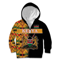 Custom Kenya Coat Of Arms Kid Hoodie With Kente Patterns - Wonder Print Shop