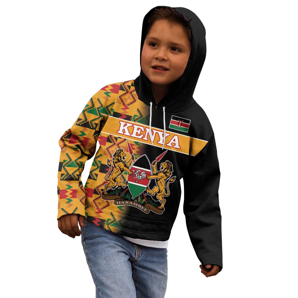 Custom Kenya Coat Of Arms Kid Hoodie With Kente Patterns - Wonder Print Shop
