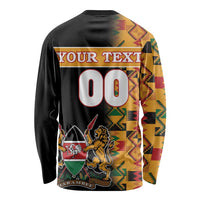 Custom Kenya Coat Of Arms Long Sleeve Shirt With Kente Patterns - Wonder Print Shop