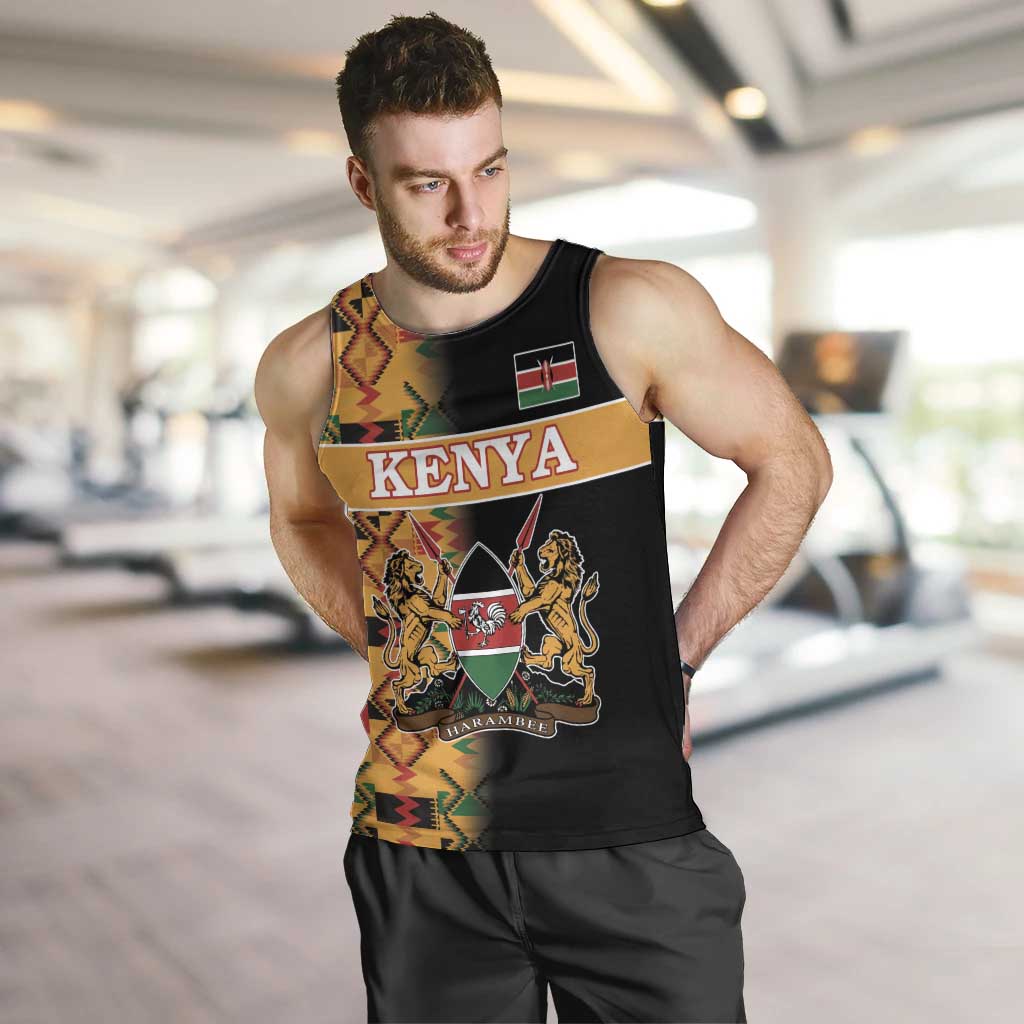 Custom Kenya Coat Of Arms Men Tank Top With Kente Patterns - Wonder Print Shop