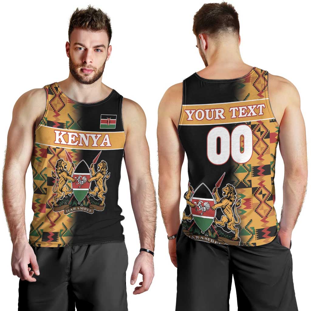Custom Kenya Coat Of Arms Men Tank Top With Kente Patterns - Wonder Print Shop