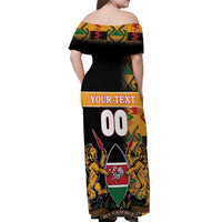 Custom Kenya Coat Of Arms Off Shoulder Maxi Dress With Kente Patterns - Wonder Print Shop