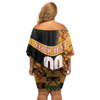 Custom Kenya Coat Of Arms Off Shoulder Short Dress With Kente Patterns - Wonder Print Shop