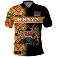 Custom Kenya Coat Of Arms Polo Shirt With Kente Patterns - Wonder Print Shop