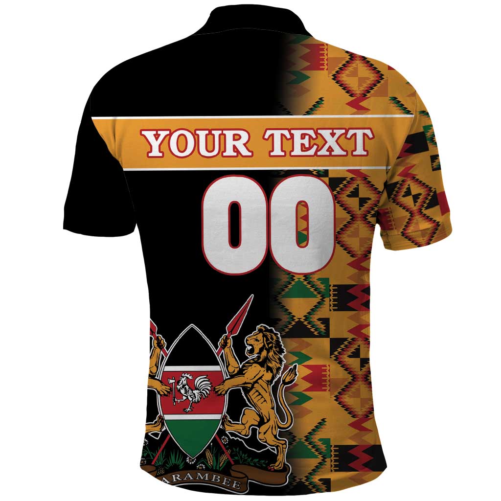 Custom Kenya Coat Of Arms Polo Shirt With Kente Patterns - Wonder Print Shop