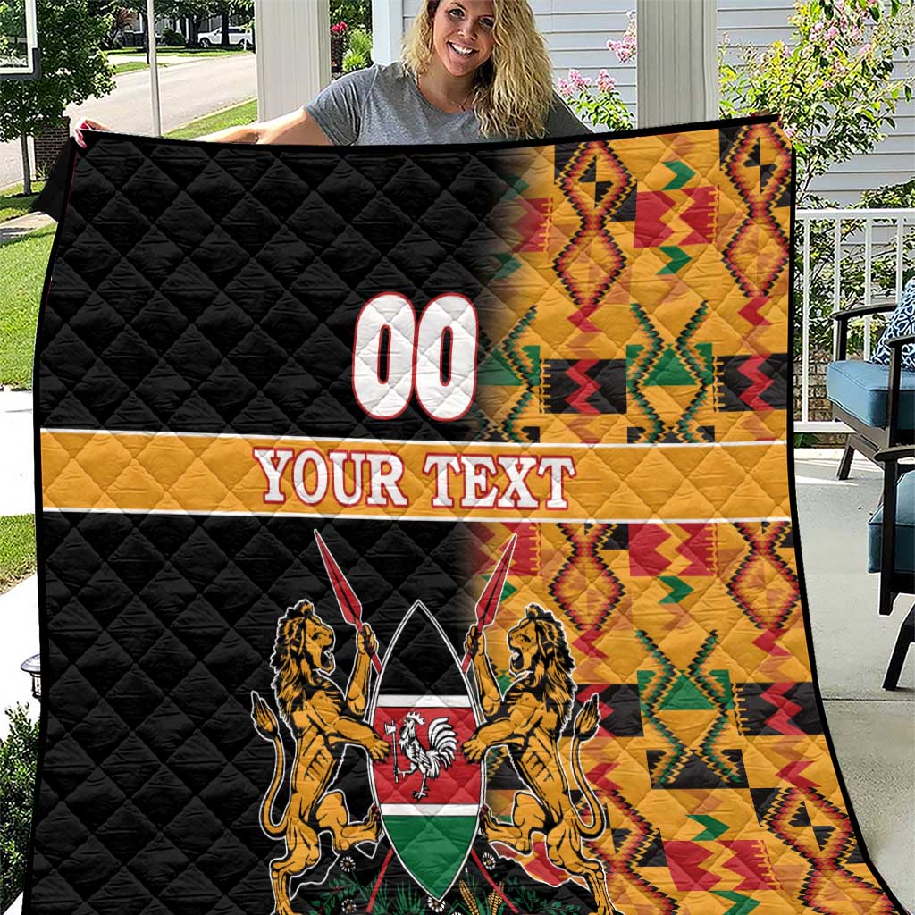 Custom Kenya Coat Of Arms Quilt With Kente Patterns - Wonder Print Shop